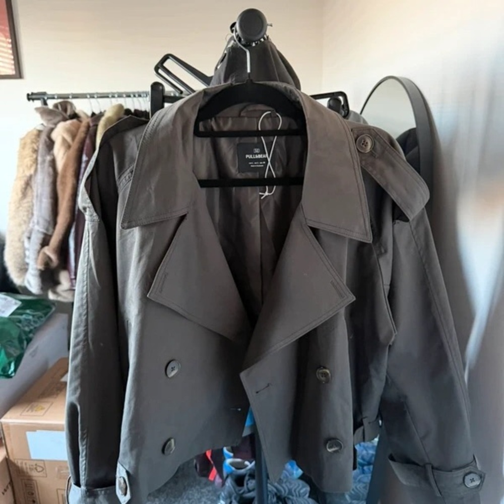 Pull&Bear Charcoal Double-Breasted Trench Coat